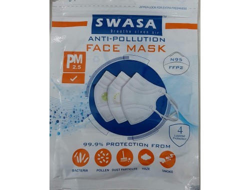 SWASA N95 Mask Certified Reusable & Washable with Nose Pin (PM 2.5, Pack 3 (15 units) 